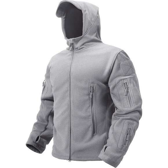 Men's Light Gray Fleece Jacket Black Hoodies Winter Coats Windproof Hoodies
